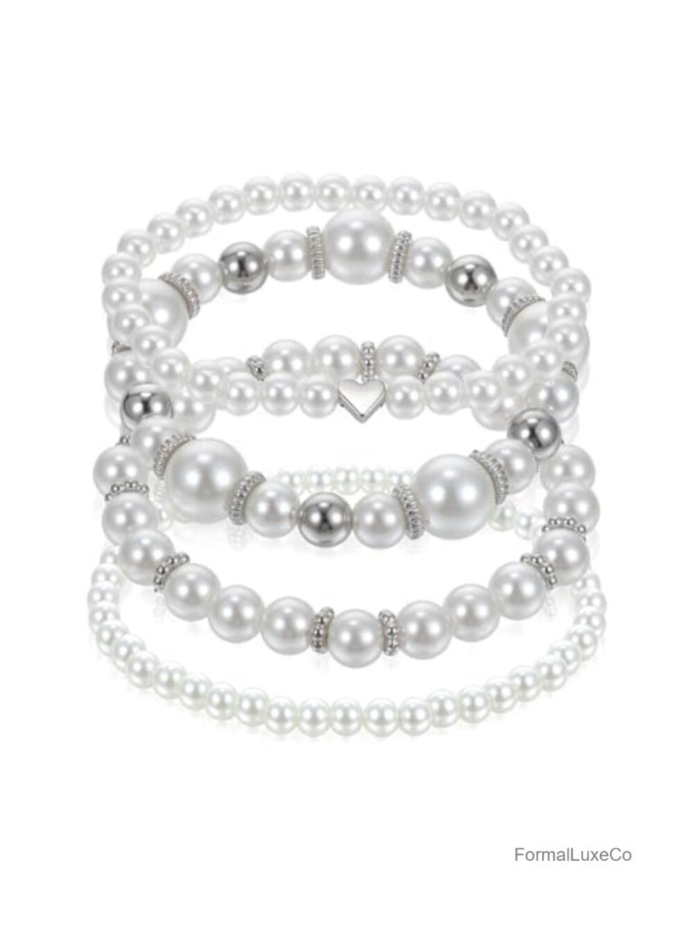 4 Pc Simulated Pearl Beaded Bracelet Set Stretch Stackable Women's Bracelets